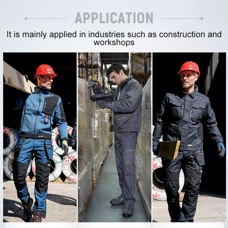 Workers in industrial workwear on construction and warehouse sites