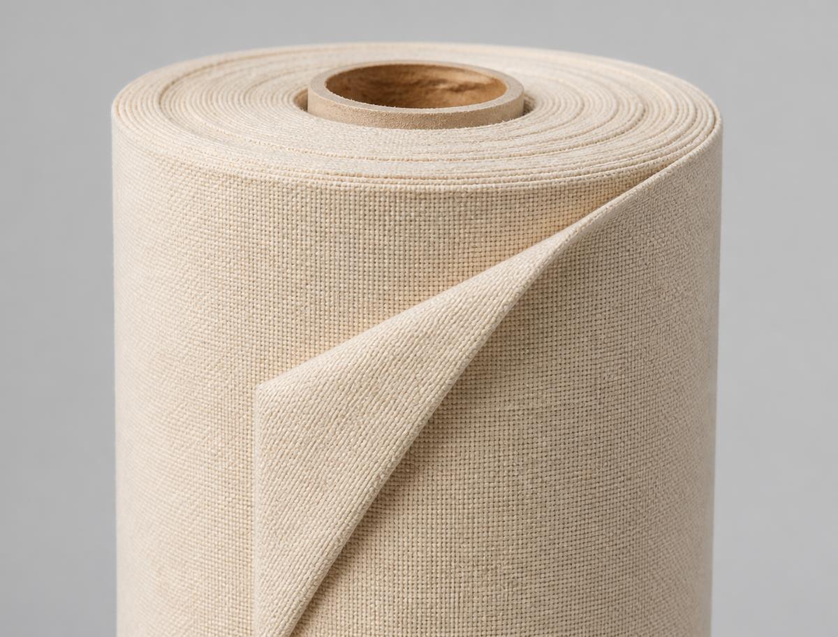 Heavy-duty natural cotton canvas fabric roll with coarse weave texture
