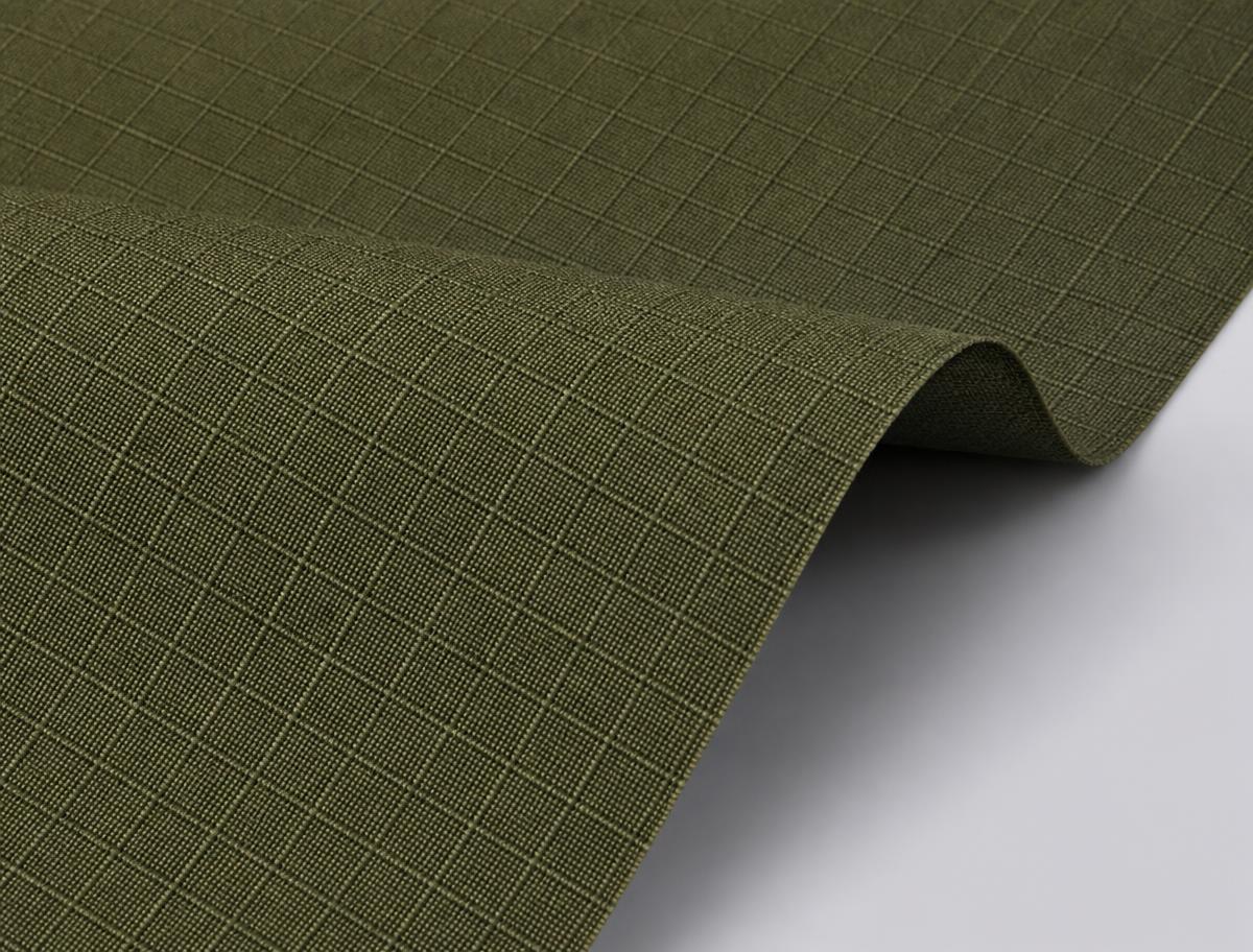 Olive ripstop fabric close-up showing the square reinforcement grid pattern